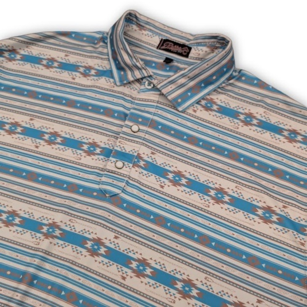 Rafter‎ C Polo Shirt Mens 2XL Blue Aztec Print Western Pearl Snap Performance